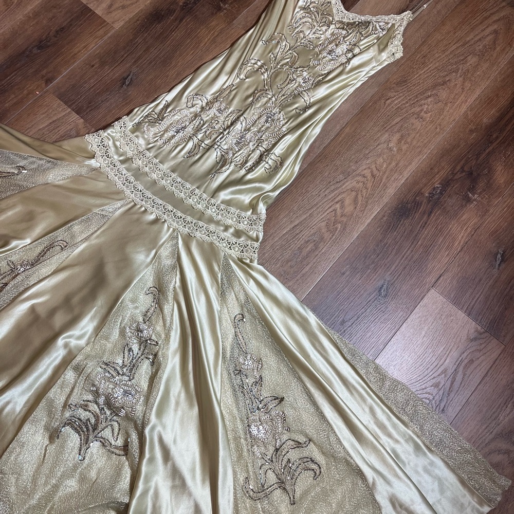 Vintage 100% Silk Beaded Dress Lace Dress Vintage Drop Waist Gown Prom Dress - Picture 17 of 17